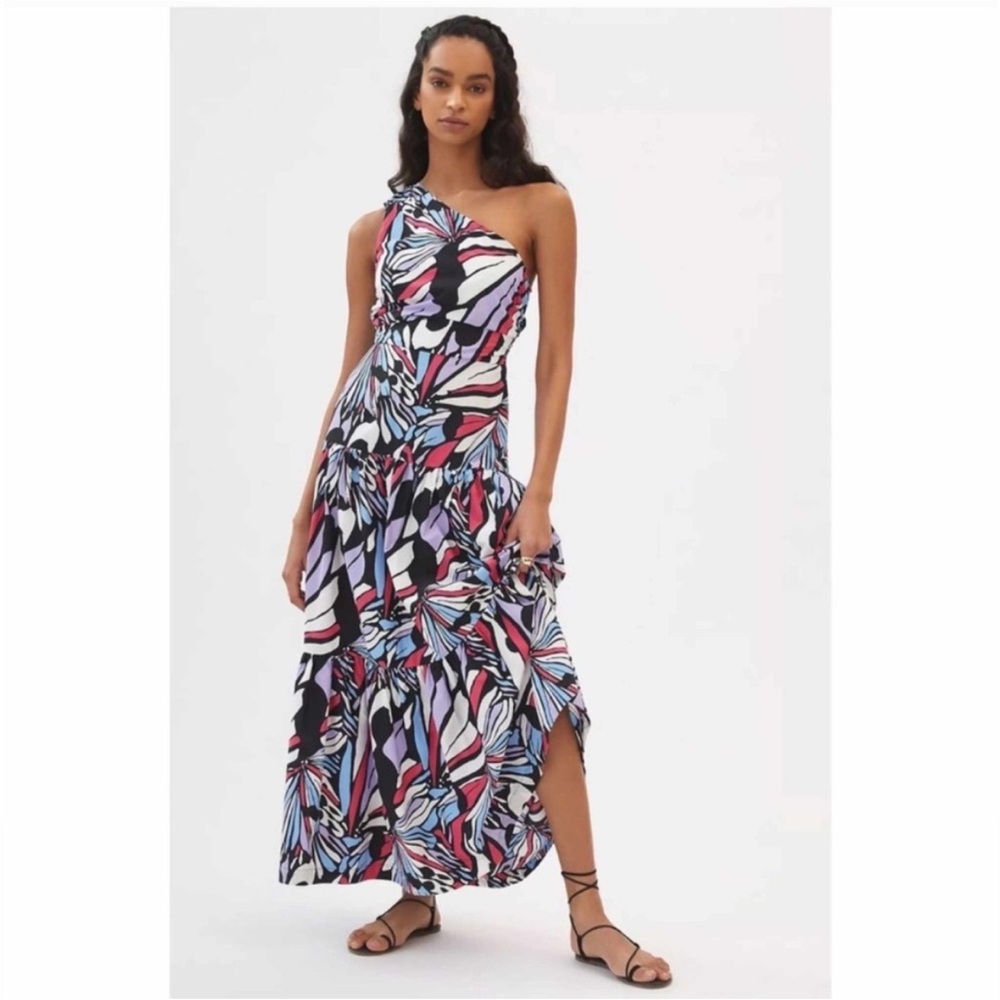 Anthropologie, One-Shoulder Abstract Print Dress